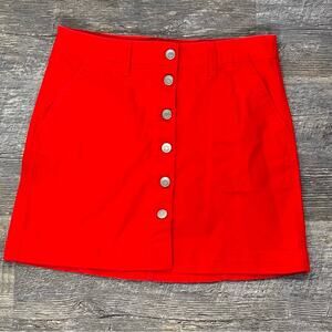 J. Crew red denim button down A line mini skirt size 2 B121